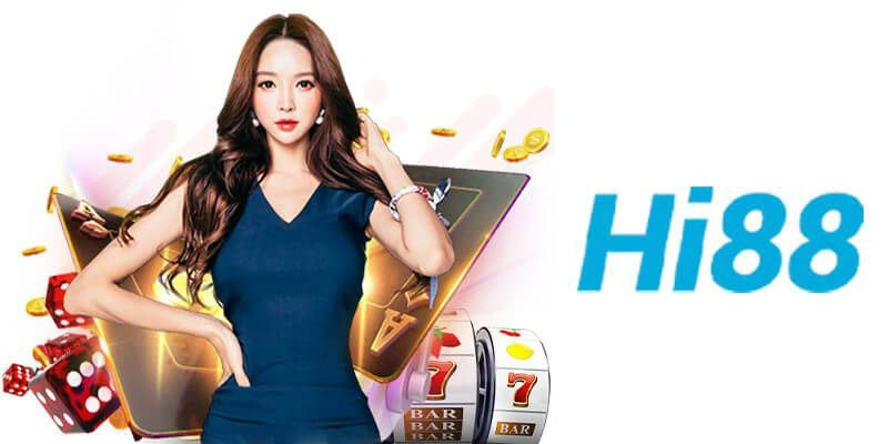 Banner Hi88 xanh với mô-típ game và nhân vật
